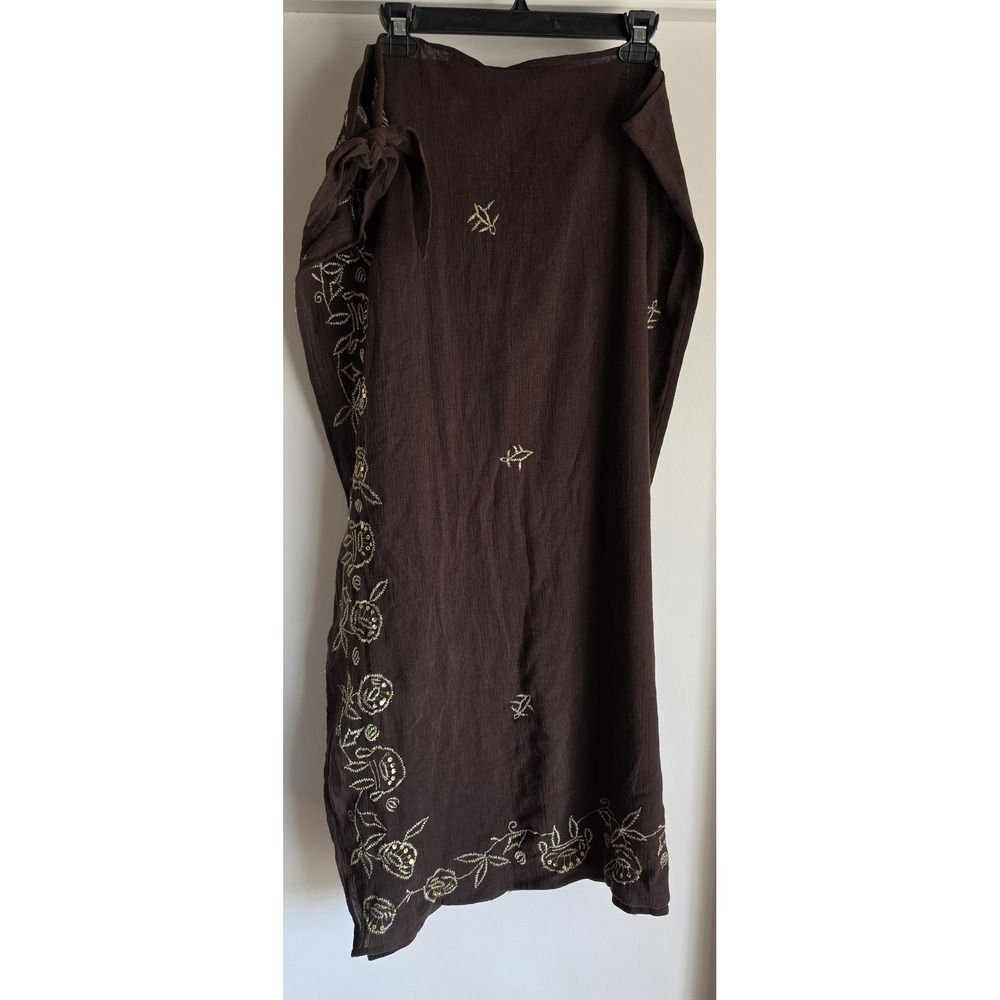 NWoT Newport News Pareo Brown Floral Cotton Wrap Skirt Resort Cover Up Sarong